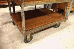 Antique Industrial Pine and Metal Factory Work Cart, Perfect For a Kitchen Island