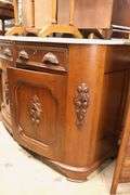 Victorian Marble Top Walnut Fruit Carved Server, Marble Broken