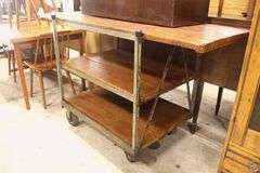 Antique Industrial Pine and Metal Factory Work Cart, Perfect For a Kitchen Island