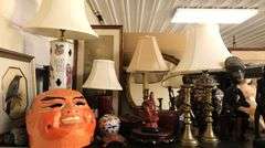 Lot of Carved Ethnographic Figures, Paper Mache, Oriental Mask, Buddha & Turtle, Lamps Etc.