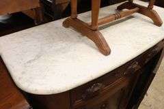 Victorian Marble Top Walnut Fruit Carved Server, Marble Broken