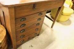Antique Pine Country Store Work Desk with Computer Monitor Mount