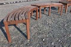 Pair of Teak Demi Lune Benches, Dry Finish