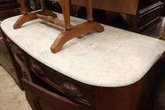 Victorian Marble Top Walnut Fruit Carved Server, Marble Broken