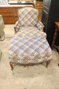French Provincial Style Upholstered Chair and Ottoman, Fading