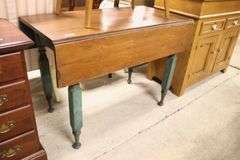 Antique Farmhouse Painted Drop Leaf Table with Scrub Top