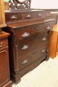 Empire Walnut Chest of Drawers with Mirror and Ripple Molding, Veneer Chips