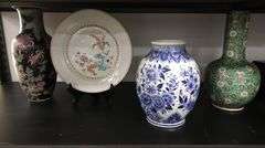 Oriental Lot of 3 Ceramic Vases & Chinese Famille Rose Plate