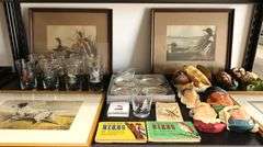 Lot Vintage Dog & Bird Prints, Bird Books & Glasses, Ashtrays, Bossons Busts Etc.