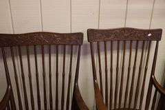 Near Pair Antique Golden Oak Carved Armchairs, Splits to Seats