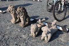 *NO STORAGE* (4) Concrete Lion and Children Garden Sculptures