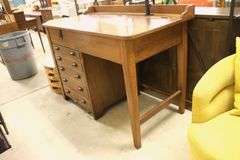 Antique Pine Country Store Work Desk with Computer Monitor Mount