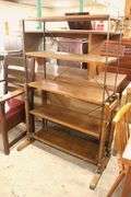 Antique Golden Oak and Metal Factory Shelving Rack