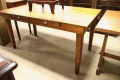 Vintage Farmhouse Pine Harvest Table with Drawers