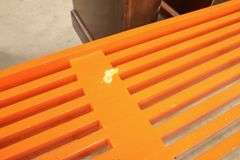 MCM Orange Slat Bench, Minor Wear