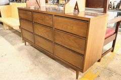 Broyhill MCM Walnut and Laminate Nine Drawer Dresser
