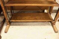 Antique Golden Oak and Metal Factory Shelving Rack