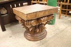 Modern Carved Mango Wood Column Capital Cocktail Table