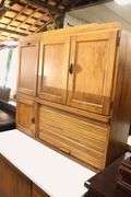 Hoosier Type Stained Kitchen Cabinet with Porcelain Top, Missing Pull on Door