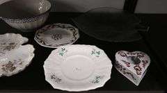 Lot of Clear Glass Serving Platters, Porcelain Dishes, 1976 Goblet Etc.