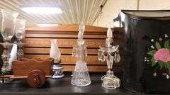 Vintage Glass Table Lamps, Liquor Decanter, Painted Coal Bin, Billiard Scoreboard Etc.
