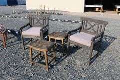 *NO STORAGE* Teak Arm Chairs and Cocktail Tables, Dry Finish
