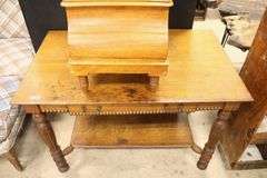 Antique Golden Oak Library Table Desk, Marks on Top