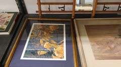 Lot Framed Watercolor Painting & Print, Antique Coat / Hat Rack