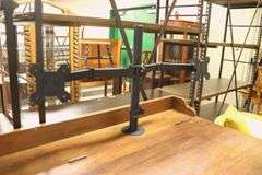 Antique Pine Country Store Work Desk with Computer Monitor Mount
