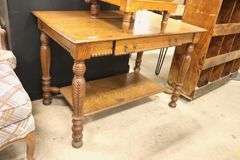 Antique Golden Oak Library Table Desk, Marks on Top