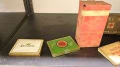 Lot of Vintage Cigarette Tins, 1st Aid Box, Ammo Cans Etc.