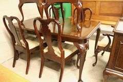 Queen Anne Style Dining Table and Six Chairs