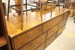 John Widdicomb MCM Burlwood Nine Drawer Dresser