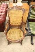 Victorian Carved Walnut Caned Rocker