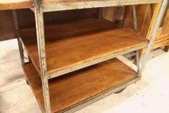 Antique Industrial Pine and Metal Factory Work Cart, Perfect For a Kitchen Island