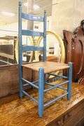 Pennsylvania Ladder Back Rush Seat Char in Later Blue Paint