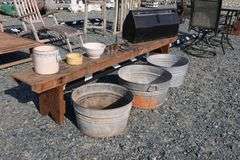 *NO STORAGE* Galvanized Wash Tubs, Farmhouse Bench, Etc.