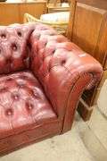 MCM Button Tufted Red Naugahyde Maroon Chesterfield Sofa