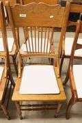 (4) Antique Golden Oak Pressed Back Chairs