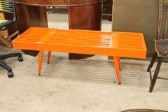 MCM Orange Slat Bench, Minor Wear