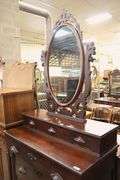 Empire Walnut Chest of Drawers with Mirror and Ripple Molding, Veneer Chips
