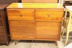 MCM Pine Louver Door Liquor Cabinet