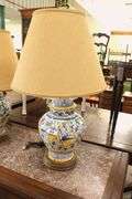 Pair Italian Maiolica Jars Mounted as Lamps, As-Is