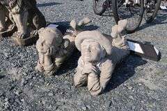 *NO STORAGE* (4) Concrete Lion and Children Garden Sculptures