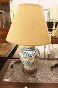 Pair Italian Maiolica Jars Mounted as Lamps, As-Is
