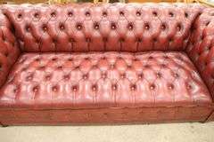 MCM Button Tufted Red Naugahyde Maroon Chesterfield Sofa