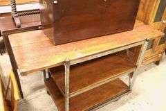 Antique Industrial Pine and Metal Factory Work Cart, Perfect For a Kitchen Island