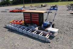 *NO STORAGE* Workbench, Aluminum Ladder, Step Ladder, Kobalt Battery Op Mower, Etc.