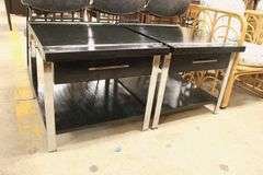Pair Lane MCM Black and Chrome End Tables