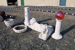 *NO STORAGE* Storm broken gazing ball, Concrete Lions, Bird Baths Etc.